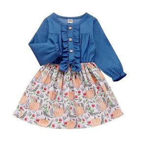 Denim Pumpkin Long Sleeve Dress